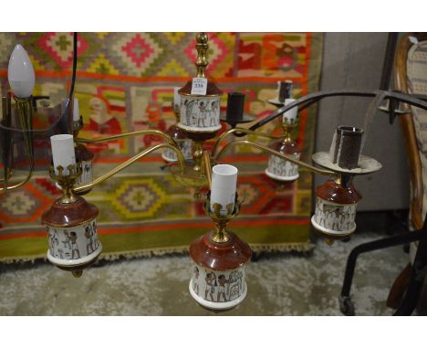 A decorative chandelier with Egyptian revival decoration.