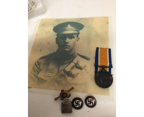 A I world war medal awarded to 153726 GNR A L Hounson RA with copy portrait photograph. Two German Third Reich Political part