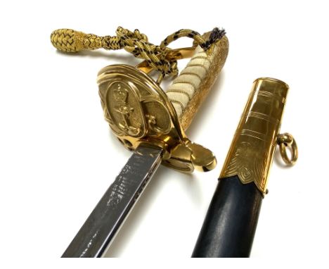 Elizabeth II British Royal Navy Officers dress Sword and Scabbard by Wilkinson Sword. - Brass Hilt, together with Geeves & Ha