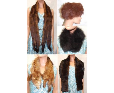 Ladies Vintage Sable Mink Hat, Vintage Mink Stole with tails & feet & braided fastening, Vintage Black Fox? Fur Collar, Coney