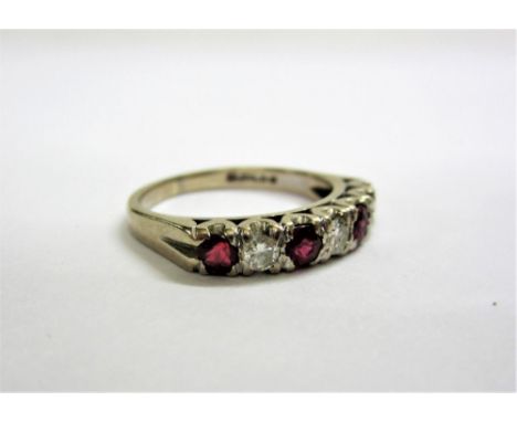 Ladies 18ct Gold 7 Stone Ruby & Diamond Half Hoop Ring, 3 diamonds each approx. .10 carat & 4 rubies each approx. .10 carat, 