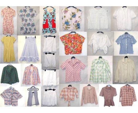 5 Ladies Vintage Dresses incl. Delamare, Richard Stump, etc., 4 white cotton petticoats, Green tartan kilt suit, denim style 