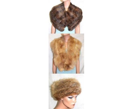 Vintage Fur Shrug, Honey Coloured Fur Stole & Walmar Fur/Suede Hat (3) 