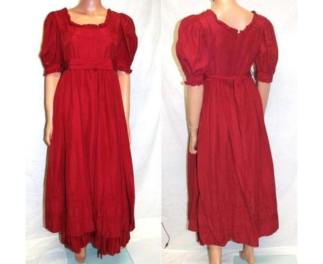 Vintage Laura Ashley Dark Red cotton Mix Victorian Style Prom Dress 