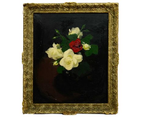 JAMES STUART PARK (SCOTTISH 1862 - 1933) ROSES oil on canvas, signed, titled label versoframedimage size 61cm x 51cm, overall