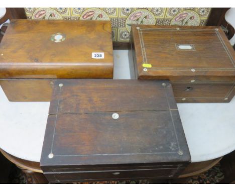 VICTORIAN JEWEL BOX, mother of pearl inlaid rosewood jewel box, Victorian walnut domed top jewel box and 1 other 
