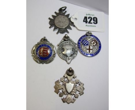 SILVER BADGES, collection of silver and silver and enamel badges, including a 1900-1901 Rugby badge, silver and enamel Chiswi