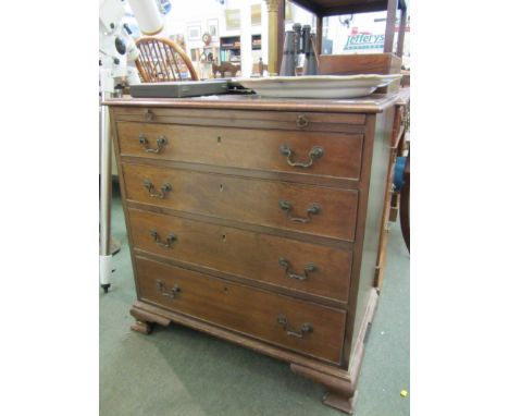 GEORGE III MAHOGANY NARROW CHEST, 4 graduated long drawers with brushing slide, ogee bracket feet and cast brass swan neck ha