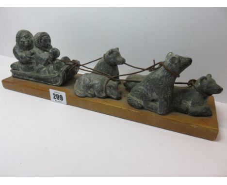 INUIT CARVING of Eskimo dog sled, 14" length a/f