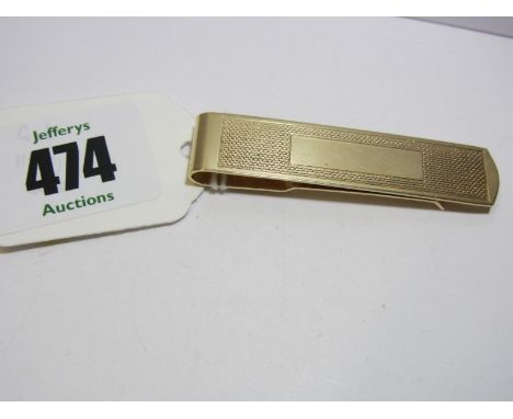 GOLD MONEY CLIP, 9ct gold Birmingham HM engine turned decorated money clip, 11.5 grams, 5.5cm length