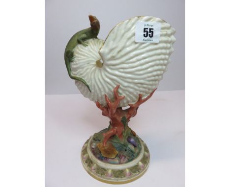 ROYAL WORCESTER, shell vase, lizard crested and coral support 9" vase