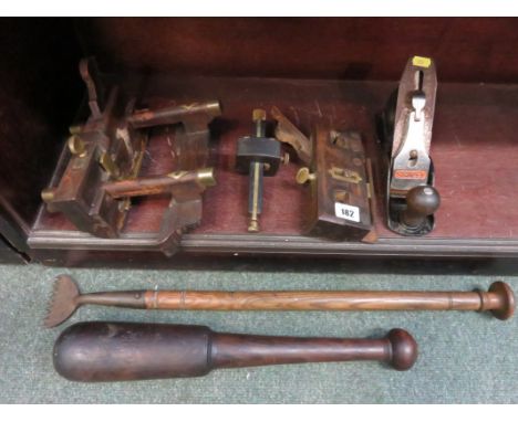 CABINET MAKERS TOOLS, combination plane, Stanley plane and shelf of other tools 