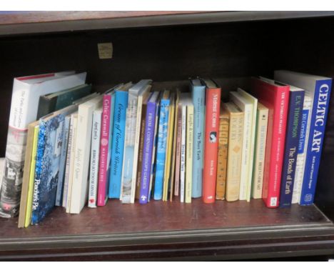 CORNWALL, a shelf of Cornish titles, including M Filbee "Celtic Cornwall" and D Pett "Parks and Gardens of Cornwall"