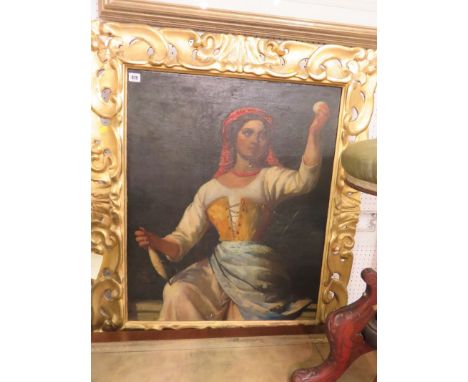 19TH CENTURY ITALIAN SCHOOL, portrait of Female Wool Spinner, inscribed on reverse "W B Spenes, Toreittora, Lucehese Peasant,