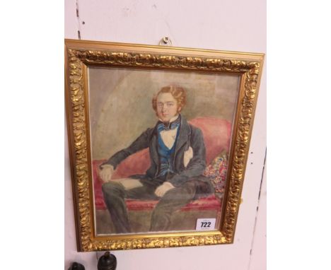 19TH CENTURY ENGLISH SCHOOL, water colour, portrait of seated young gentleman with book on his knee, 9.5" x 8"