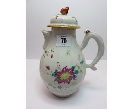 ORIENTAL CERAMICS, Famille rose lidded coffee pot with floral decoration and gourd finial (repaired) 