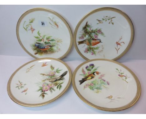WORCESTER DESSERT PLATES, Royal Worcester set of 4 bird painted dessert plates 