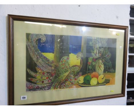 M PODULK, signed colour screen print dated 1956, "Enchanted Bird", 13" x 23"