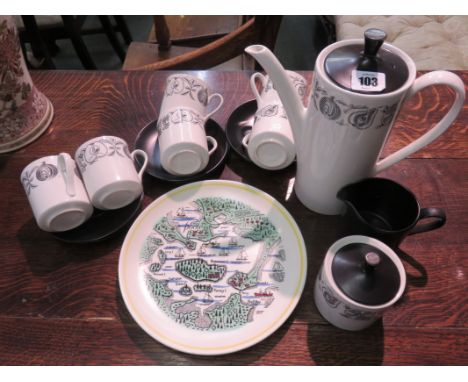 RETRO, Myotts silhouette design coffee set, also Poole "Sand Bank" pattern dessert plate