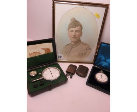 MILITARY, boxed Air Ministry stop watch, RFC 1915 miniature tools in leather case belonging to Herbert Thirkell, together wit