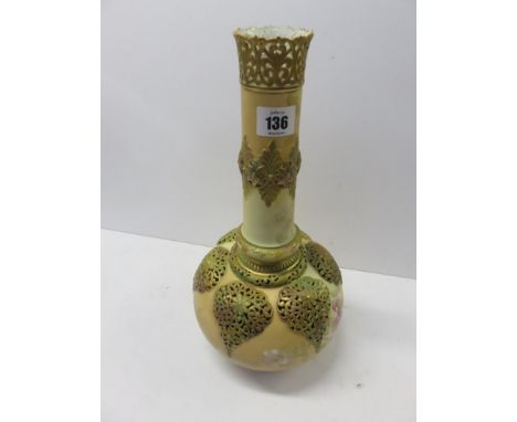 ROYAL WORCESTER, a large Royal Worcester bottle form vase with pieced gilt and floral decoration on a peach ground, pattern n