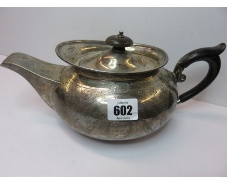 GEORGIAN TEAPOT, HM silver George III oval bodied teapot with garland engraved decoration, London 1807 maker TW, 17ozs (inclu