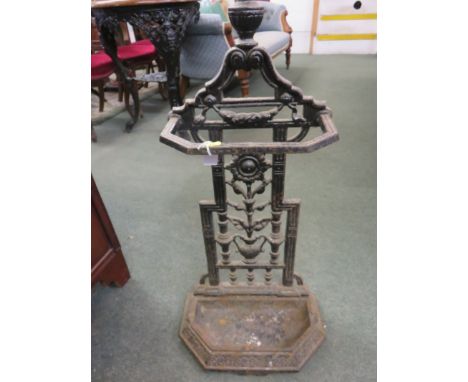 VICTORIAN CAST IRON STICK STAND, floral design back 