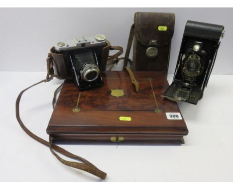 CAMERAS, Zeiss Ikon camera, also Kodak folding Autographic Brownie no 2A camera with case, together with cased ivory handled 