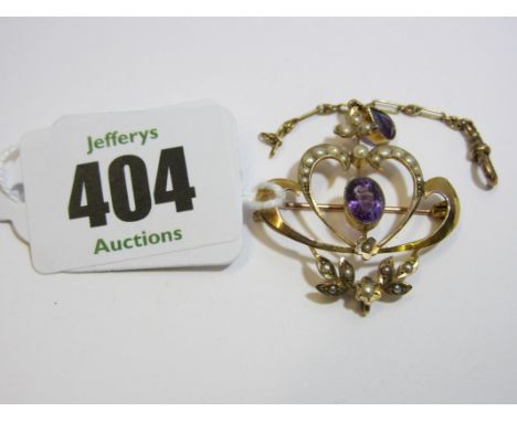 ART NOUVEAU PENDANT, 9ct gold Art Nouveau pendant set seed pearl and amethyst