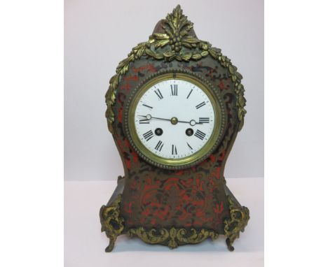 BOULLE BRACKET CLOCK, French tortoiseshell and brass Boulle bracket clock with French striking movement, 12" height