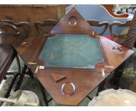 ENVELOPE TOP MAHOGANY CARD TABLE, Edwardian mahogany X frame support card table