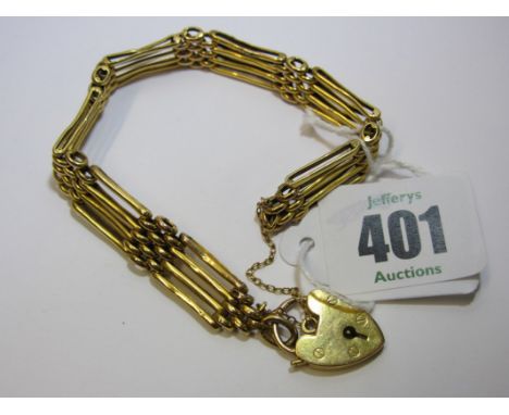 GATE LINK BRACELET, 9ct gold gate link bracelet with padlock clasp, 14.3 grams