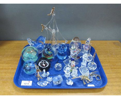 Caithness Paperweights, Swarvoski glass figure of a duck, dog, etc:- One Tray.