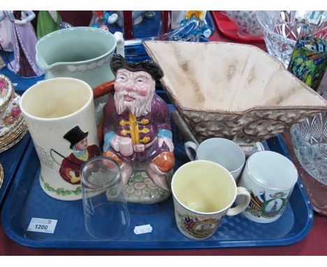 Beswick Lozenge Vase, Devon Fielding Mug, with musical facility, Copeland hunting jug, 'Auld Lang Syne' glass, etc:- One Tray