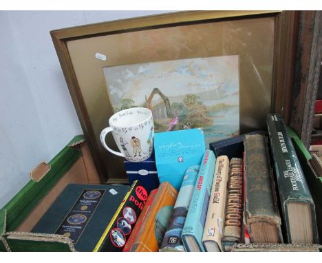 AA Badge, Bohemia photograph frames, a ceramic mug, books, etc:- One Box. Ramsay, Kellogs Toasted Flakes, advertising buildin