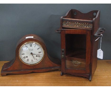 Early XX Century Smokers Cabinet, with folding pipe stands, glazed door, single drawer, 32cm high, together with a mahogany c