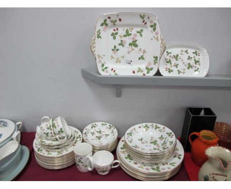 Wedgwood Bone China 'Wild Strawberry' Part Dinner Tea Service, forty six pieces.Pieces comprising of 7x Soup dishes, 8x Dinne