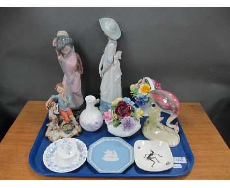 Lladro Figurine of a Japanese Lady, Nao figure, posies, etc:- One Tray.