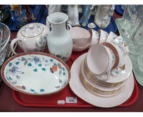 Tuscan Plant Tea Service, of twenty two pieces in pink to include teapot, etc:- One Tray.