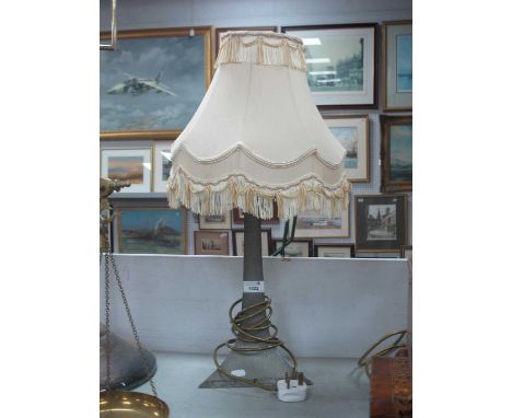 Talbot Pewter Beaten Pewter Table Lamp, in The Arts &amp; Crafts Manner, of triangular form, 34cm high, excluding fittings.