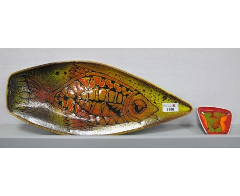 Poole Pottery Aegean Spearpoint Dish, featuring fish 44cm long. Poole quadrilateral dish (2).