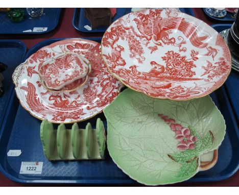 Royal Crown Derby 'Red Aves' Pattern Comport, cake plate and trinket dishes, Carlton ware, 'Foxglove' toast rack and dish:- O