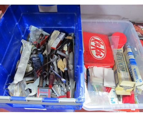 Spanners, files, welding rods, rivets, and many other tools:- Two Boxes