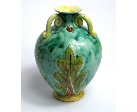 Hannah Jones for Della Robbia, Birkenhead, a low-relief decorated Daisy vase with incised and painted marks to the base. Heig