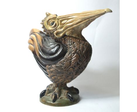 Andrew Hull for Cobridge, a Martin Brothers-style glazed ceramic and hand painted pelican, with impressed and painted marks t