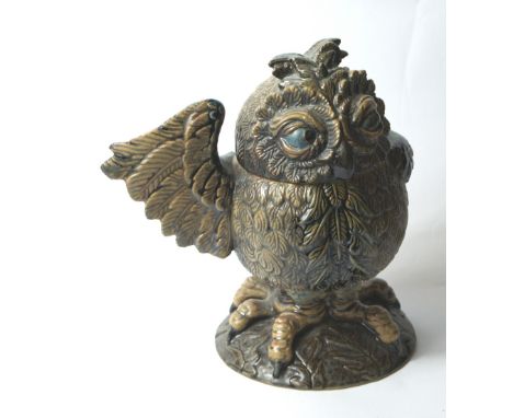 Andrew Hull for Cobridge, a Martin Brothers-style glazed ceramic and hand painted owl bottle, with impressed and painted mark