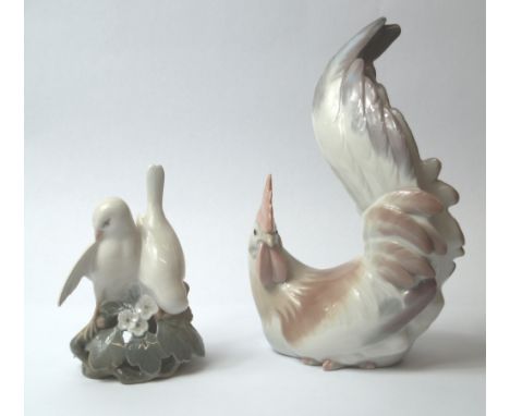 Lladró, a ceramic hen (height approximately 225mm), together with a Royal Copenhagen figural group of doves 