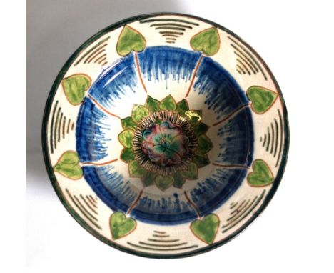 Cassandra Annie Walker for Della Robbia, Birkenhead, a low-relief decorated bowl with incised mark to the base. Diameter appr