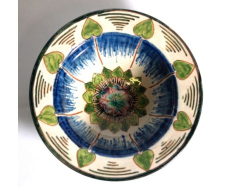 Cassandra Annie Walker for Della Robbia, Birkenhead, a low-relief decorated bowl with incised mark to the base. Diameter appr