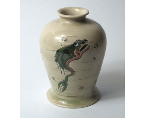 Andrew Hull for Cobridge, a Martin Brothers-style glazed ceramic and hand painted trial jug, with incised and painted grotesq